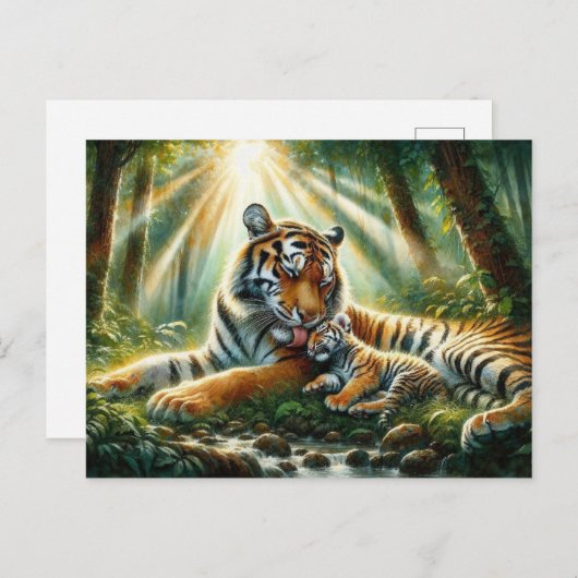 Tijgers in een weelderig Oerwoud Waterverf schilde Briefkaart (Voorkant / Achterkant)