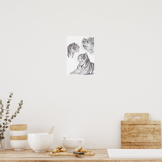 Tijgers in zwart poster (Keuken)
