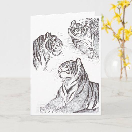 Tijgers in zwart wenskaart kaart (Gele Bloem)