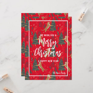 Tijgers, kerstbomen, vrolijke kerstgroet kaart