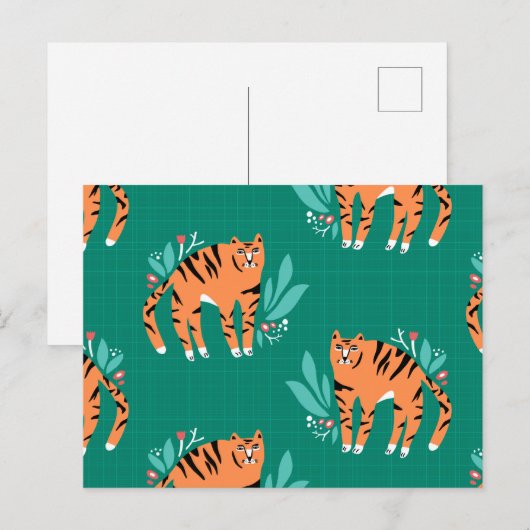 Tijgers met briefkaart van bloemen (Voorkant / Achterkant)