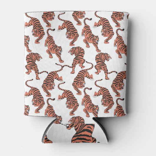 tijgers, met de hand getekend naadloos patroon. blikjeskoeler (Voorkant)