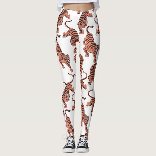  tijgers, met de hand getekend naadloos patroon. leggings (Voorkant)