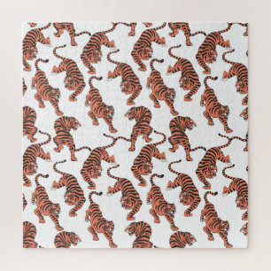 tijgers, met de hand getekend naadloos patroon. legpuzzel