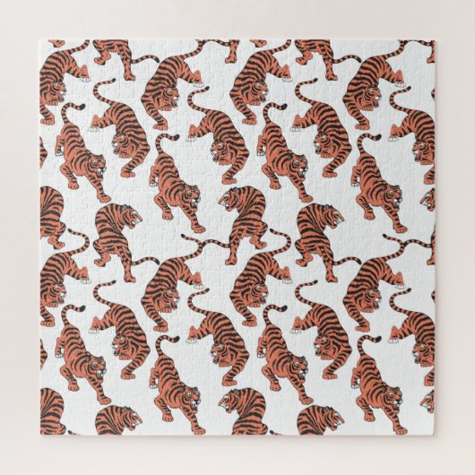  tijgers, met de hand getekend naadloos patroon. legpuzzel (Verticaal)