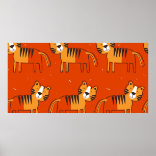 Tijgers, met de hand getekende achtergrond. Kleurr Poster
