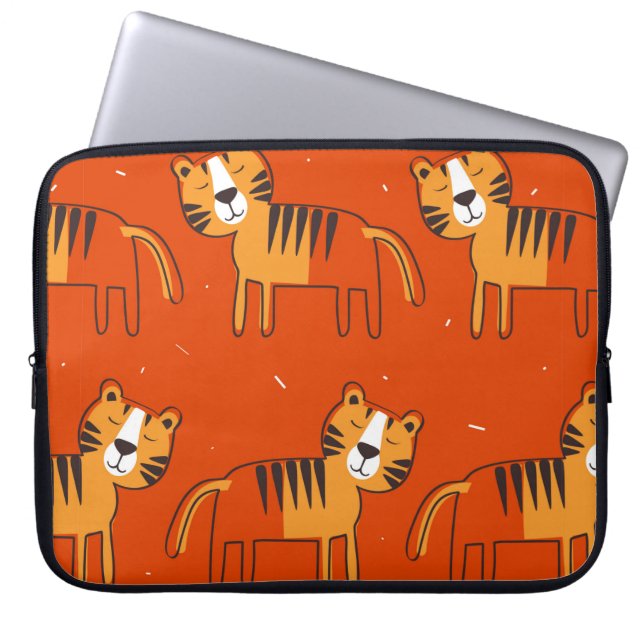 Tijgers, met de hand getrokken achtergrond. Kleurr Laptop Sleeve (Voorkant)
