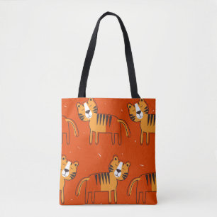 Tijgers, met de hand getrokken achtergrond. Kleurr Tote Bag