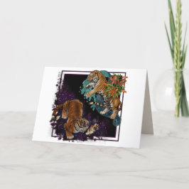 Tijgers met lot in de sterren feestdagen kaart