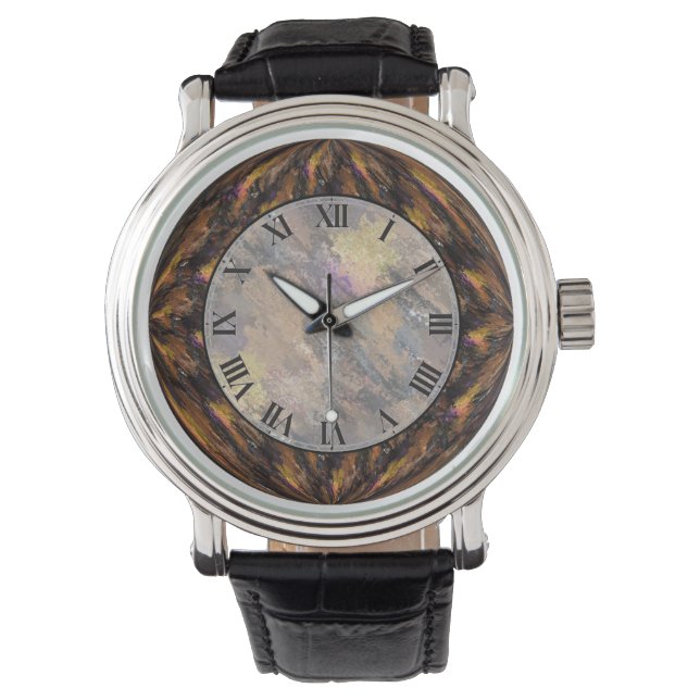 Tijgers Oog Bruin Faux Marmer Polshorloge Horloge (Voorkant)