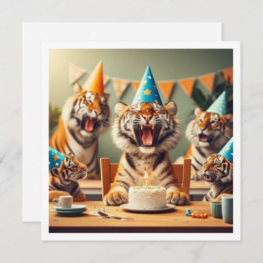 Tijgers vieren, tijger afbeelding verjaardag kaart (Voorkant / Achterkant)