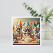 Tijgers vieren, tijger afbeelding verjaardag kaart (Staand voorkant)