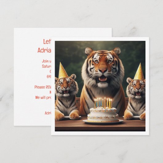 Tijgers vieren, tijger afbeelding verjaardag kaart (Voorkant / Achterkant)