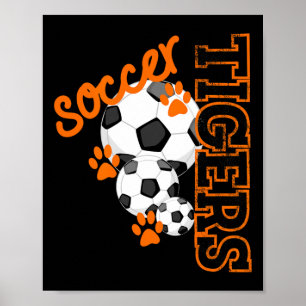 Tijgers Voetbal Bal Voetbal Mascotte Pootafdrukken Poster