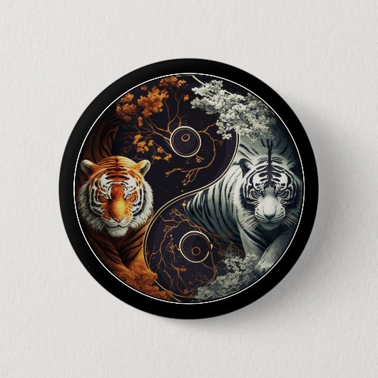 Tijgers Yin Yang Ronde Button 5,7 Cm (Voorkant)