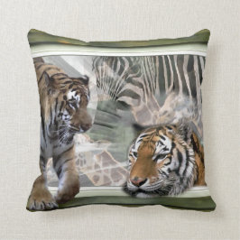 Tijgers, Zebra, Giraffe, primitief Oerwoud Kussen