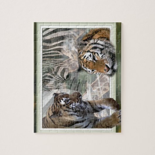 Tijgers, Zebra, Giraffe, primitief Oerwoud Legpuzzel (Verticaal)