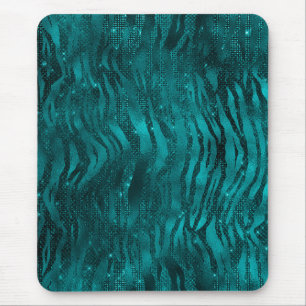 Tijgerstrepenpatroon met glans en glitters in teal muismat