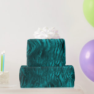 Tijgerstrepenpatroon met glanzende teal ombre glit cadeaupapier