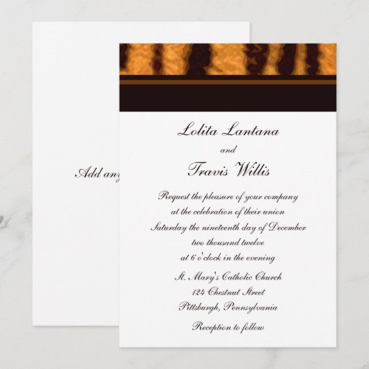 Tijgerstripe weddenschappen kaart (Voorkant / Achterkant)