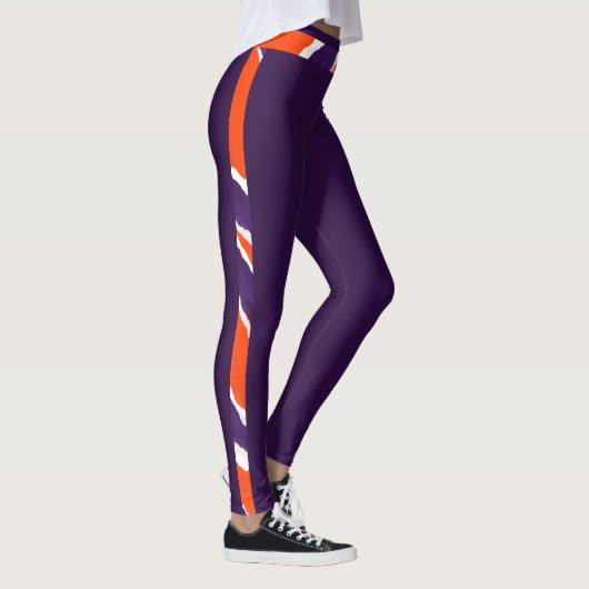 Tijgerstrook- Paarse Oranje Football ontwerp Leggings (Rechts)