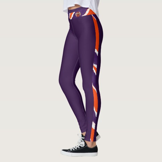 Tijgerstrook- Paarse Oranje Football ontwerp Leggings (Links)