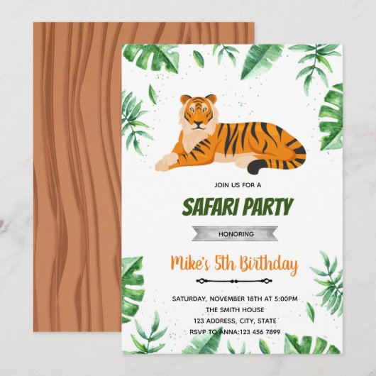 Tijgerverjaardagsuitnodiging Kaart (Voorkant / Achterkant)