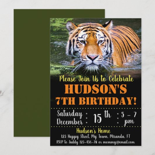 Tijgerverjaardagsuitnodiging Kaart (Voorkant / Achterkant)