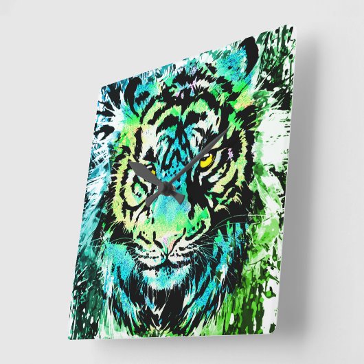 Tijgerwandklok - kleurrijke tijgerogen vierkante klok (Hoek)