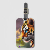 Tijgerwelp, paarse bloemen bagagelabel (Voorkant (verticaal))