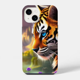 Tijgerwelp, paarse bloemen iPhone 14 hoesje