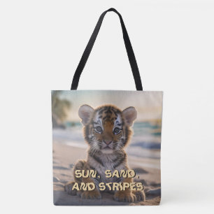 Tijgerwelp "ZON, ZAND, EN STREPEN" Strandtas Tote Bag