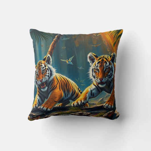 Tijgerwelpen in magisch Oerwoud Kussen (Achterkant)