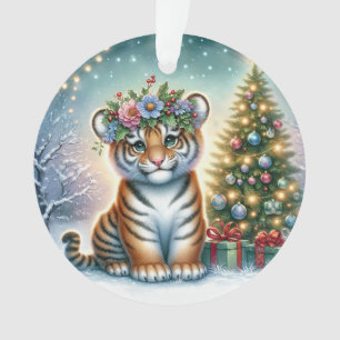 Tijgerwelpje met Hulst Kroon Ornament