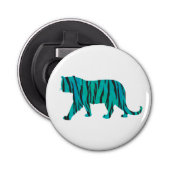 Tijgerzwart en Blauwgroen Silhouettes Button Flesopener (Voorkant)
