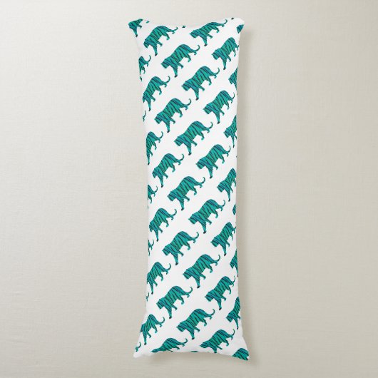 Tijgerzwart en Blauwgroen Silhouettes Lichaamskussen (Voorkant Verticaal)