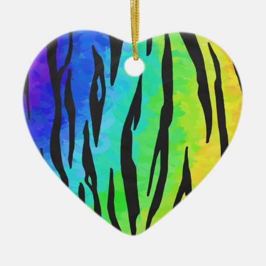 Tijgerzwart en regenboogdruk keramisch ornament (Voorkant)