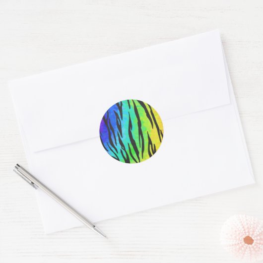 Tijgerzwart en regenboogdruk ronde sticker (Envelop)