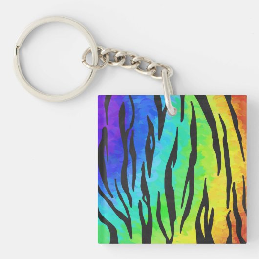 Tijgerzwart en regenboogdruk sleutelhanger (Voorkant)