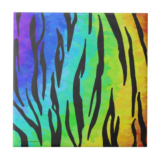 Tijgerzwart en regenboogdruk tegeltje (Voorkant)