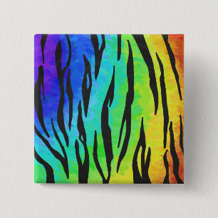 Tijgerzwart en regenboogdruk vierkante button 5,1 cm