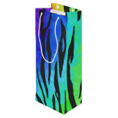 Tijgerzwart en regenboogdruk wijn cadeautas (Achterkant Gekanteld)