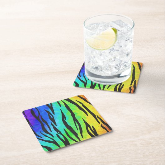 Tijgerzwart en regenboogstuf kartonnen onderzetters (Insitu)