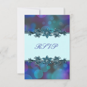 Tijlblauw Paarse Bellen Quinceanera RSVP Kaartje