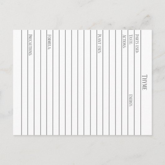 Tijm Kruid Materia Medica Kaarten Kruidenstudie (Achterkant)