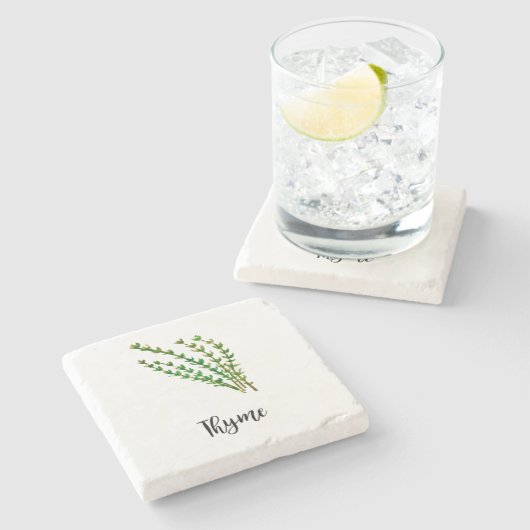 Tijm Kruid Waterverf Schilderen Word Art Stenen Onderzetter (Zijkant)