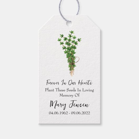 Tijm Seed Packet Memorial begrafenis Cadeaulabel (Voorkant)