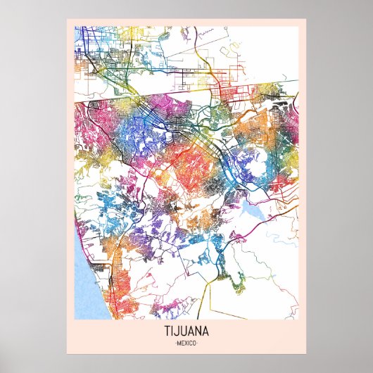 Tijuana Mexico City Kaart Poster (Voorkant)