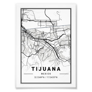 Tijuana - Mexico Ligth City Map Foto Afdruk