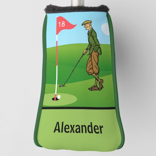Tik in door Male Golfer op 18th Hole Golfheadcover (Draai 90)